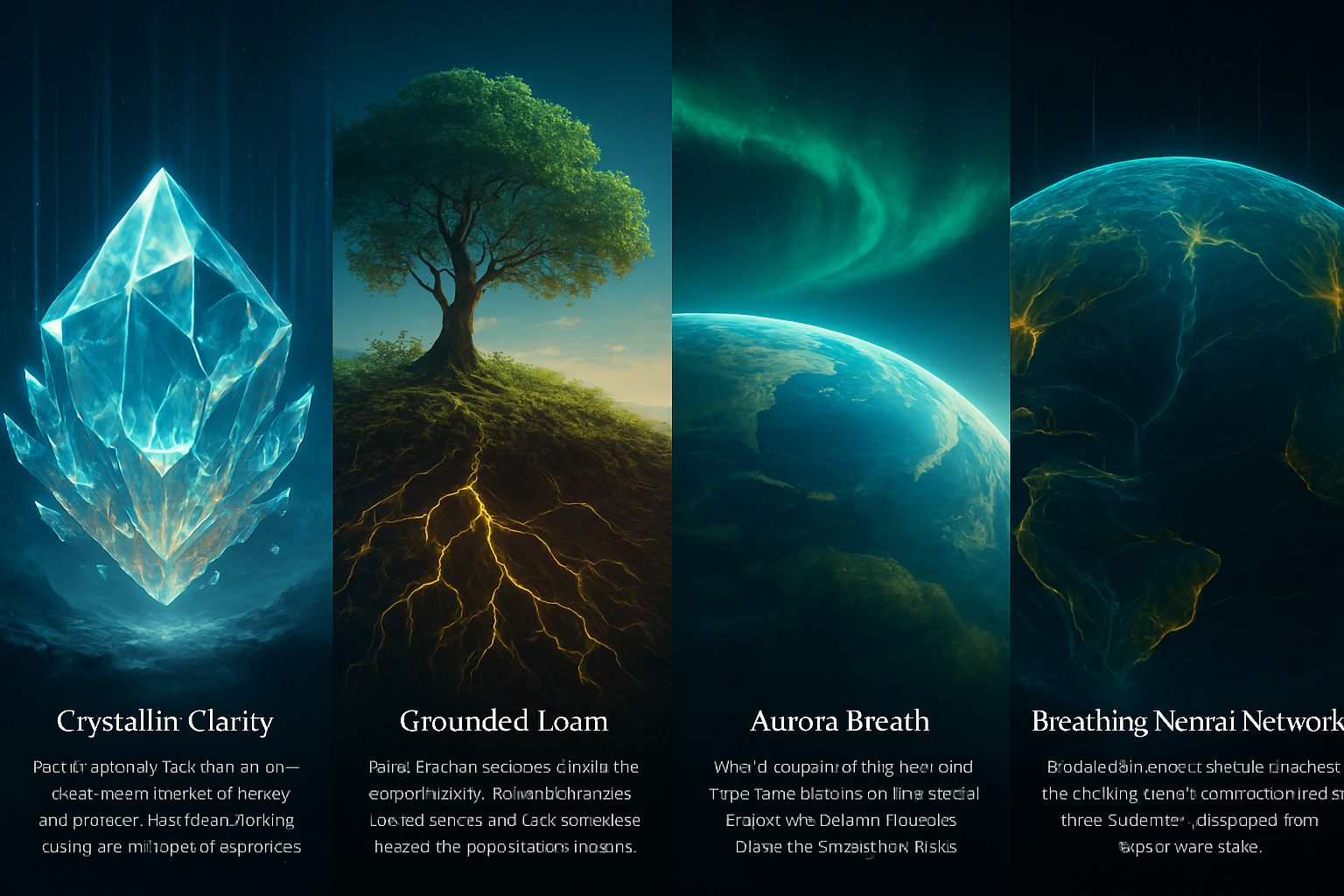 A collage of four natural elements representing the EcoVerse pillars.